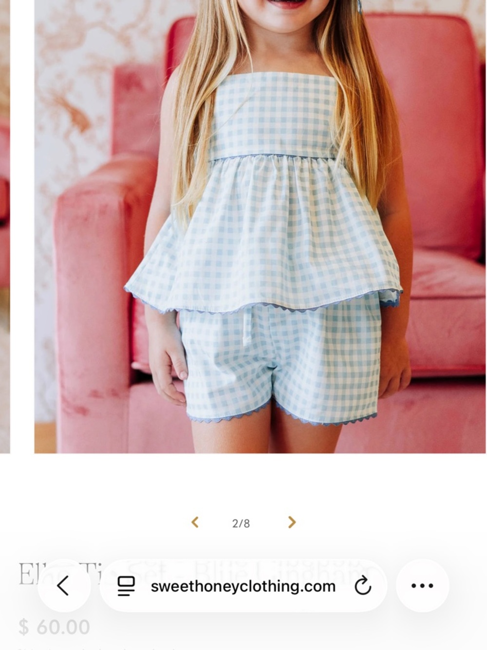 SweetHoney Light Blue Gingham Two-Piece Summer Set